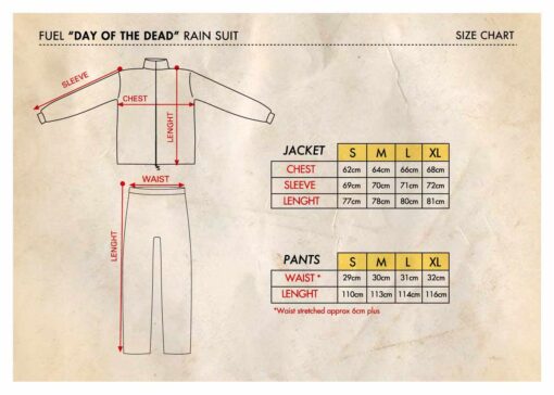 Fuel "Day of The Dead" Rain Suit - Size Chart
