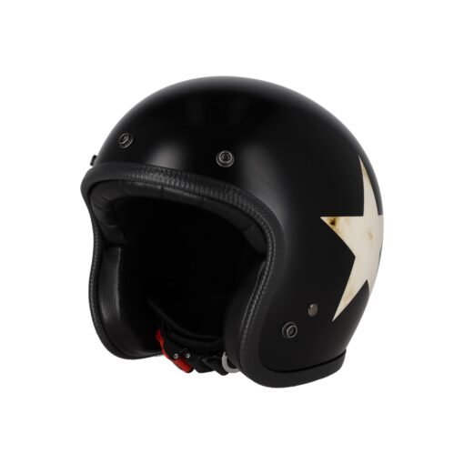 Star Rider Helmet 70's Helmets Style militar Black and Star White - Rider District