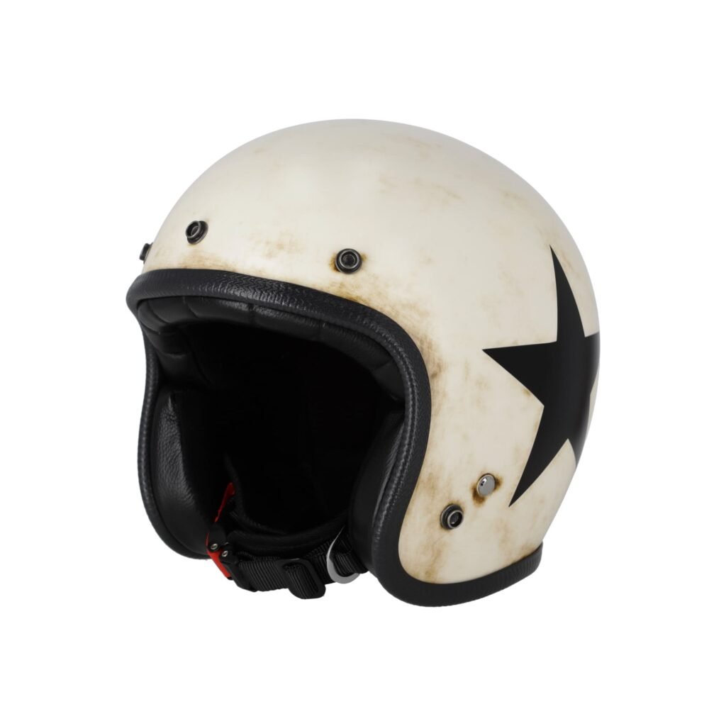 Star Rider Helmet 70's Helmets Style militar White and Black star - Rider District